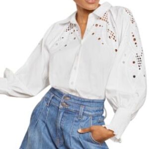 Veronica Beard Lilah Eyelet Shirt White Cotton